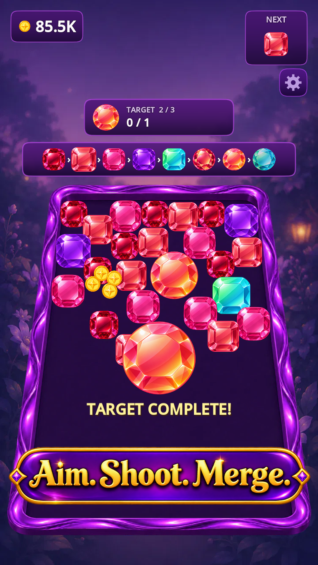 Majestic Gems aim, shoot and merge gameplay