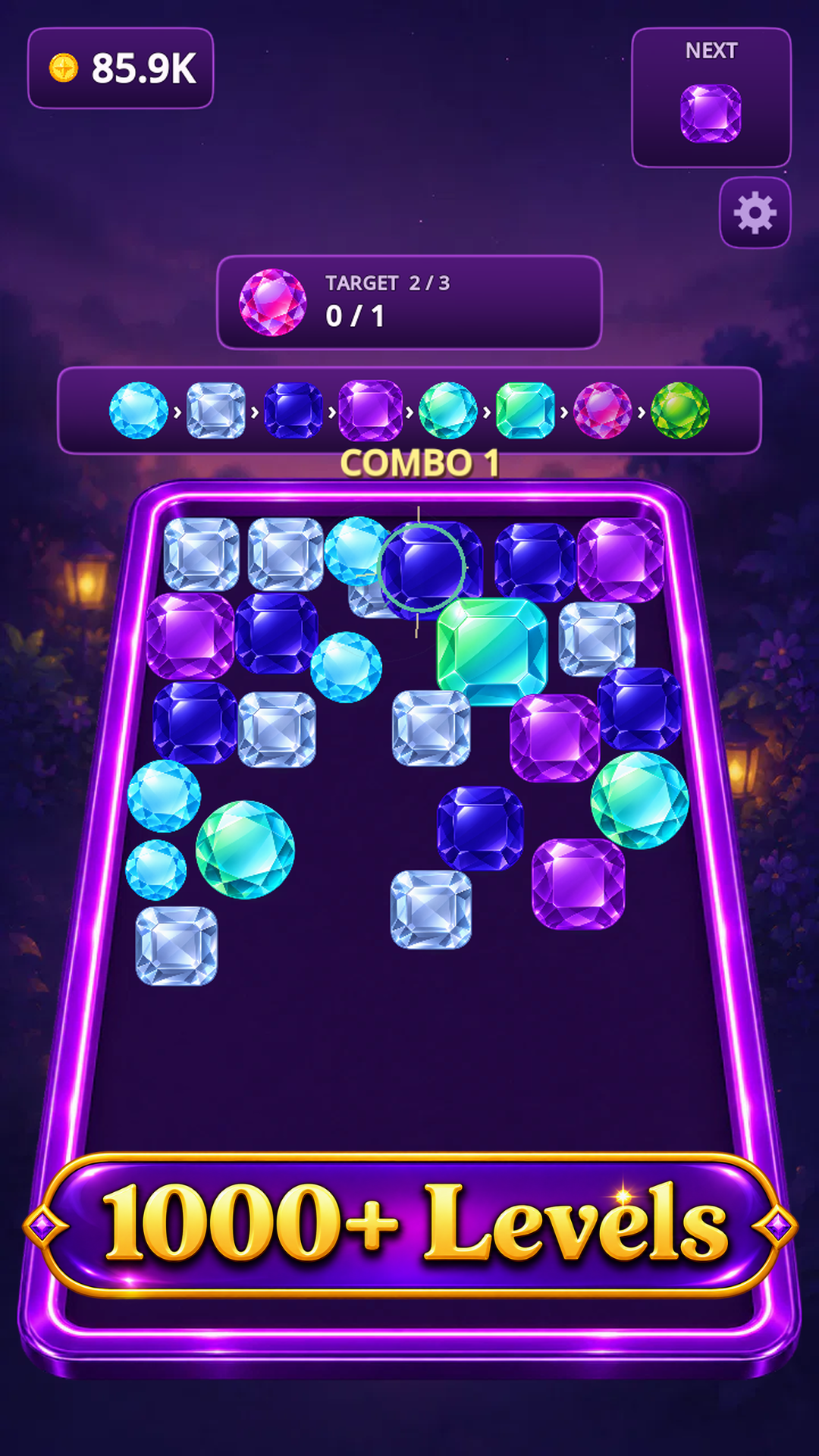 Majestic Gems combo gameplay across more than 1,000 levels